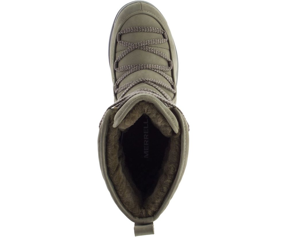 Botas Senhora - Merrell Snowcreek Cozy Couro Polar Waterproof - Verde Oliva - JMC315297